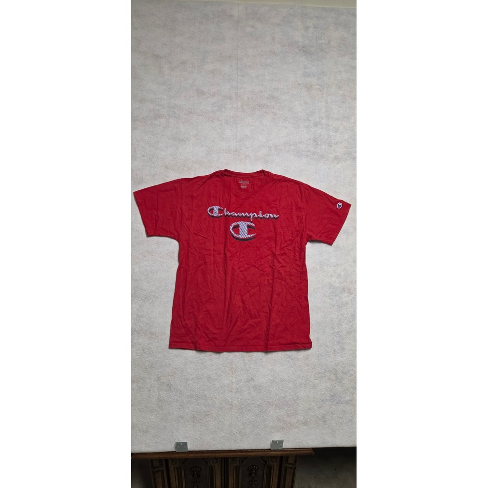Champion T-Shirt Mens Large Red Graphic Logo Short Sleeve Crew Neck Tee